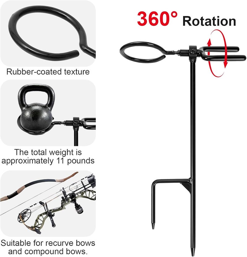 AHOSOUTLY Bow Stake with 360 Degree Adjustable Rotating Fork and Arrow Ring Strong Bow Arrow Bracket for Recurve/Compound Bow - Image 3